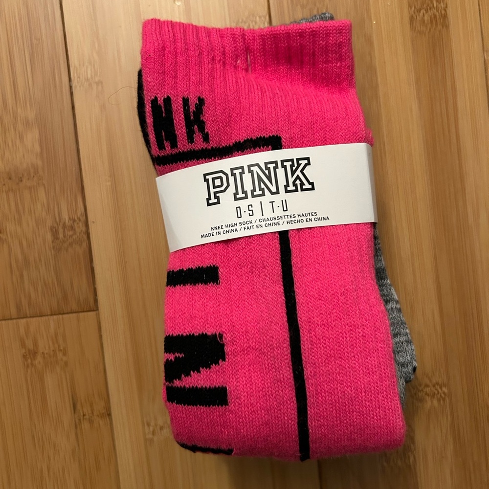 PINK Victoria's Secret Pink and Gray Knee-High Socks